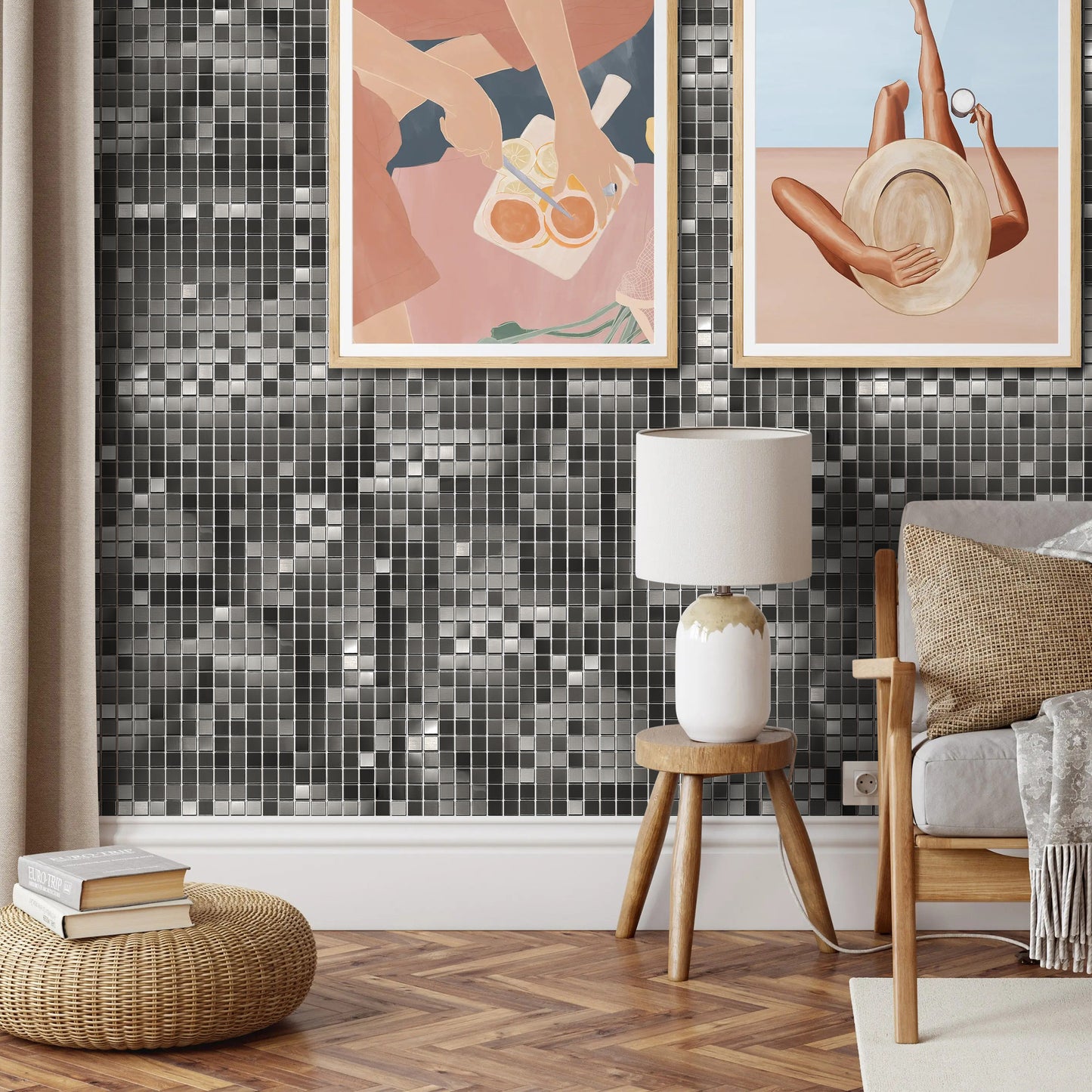 Black Tile Squares 12x12 Inch, Black Square Mosaic Tiles for Kitchen Backsplash, Bathroom Wall, Accent Wall (Pack of 5)