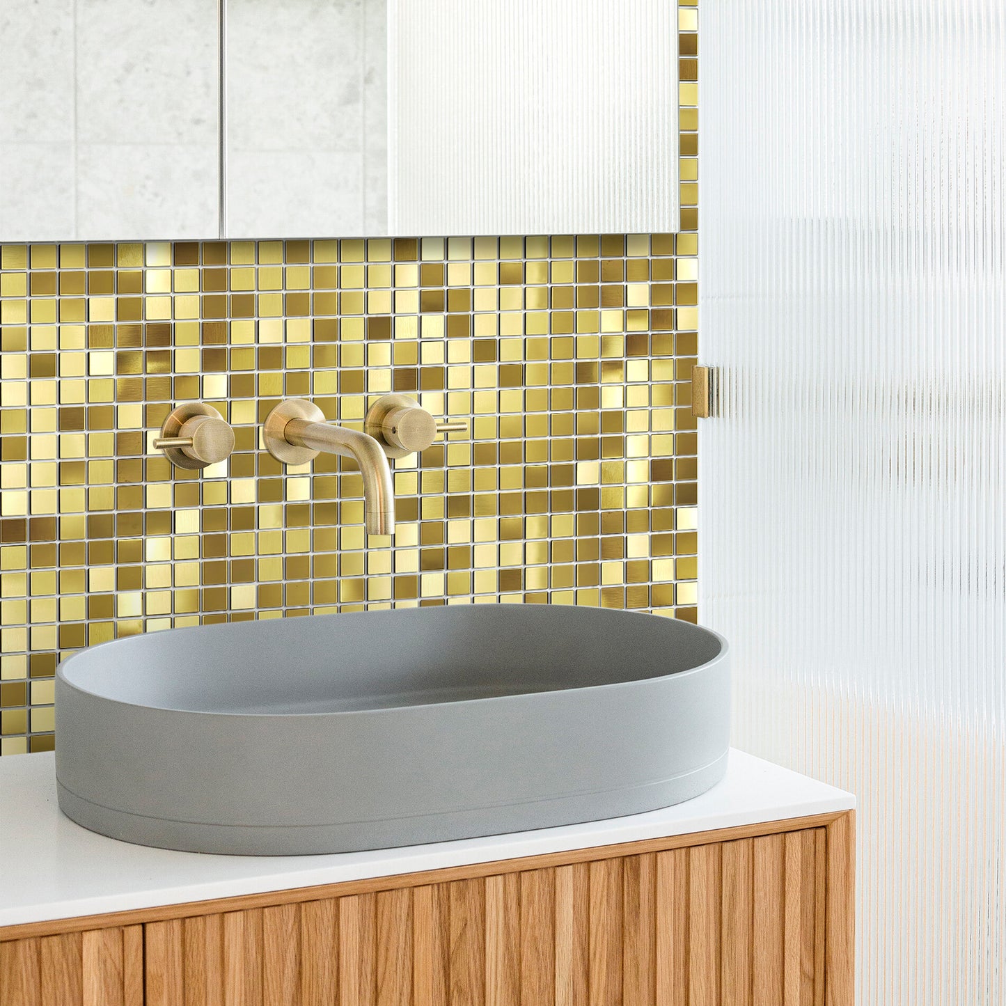 Gold Tile Squares 12 x 12 Inch, Gold Square Mosaic Tiles for Kitchen Backsplash, Bathroom Wall, Accent Wall (Pack of 5)