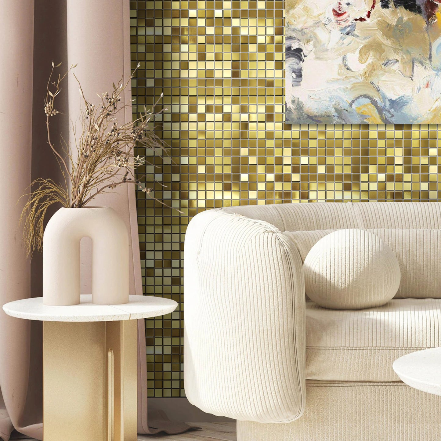 Gold Tile Squares 12 x 12 Inch, Gold Square Mosaic Tiles for Kitchen Backsplash, Bathroom Wall, Accent Wall (Pack of 5)
