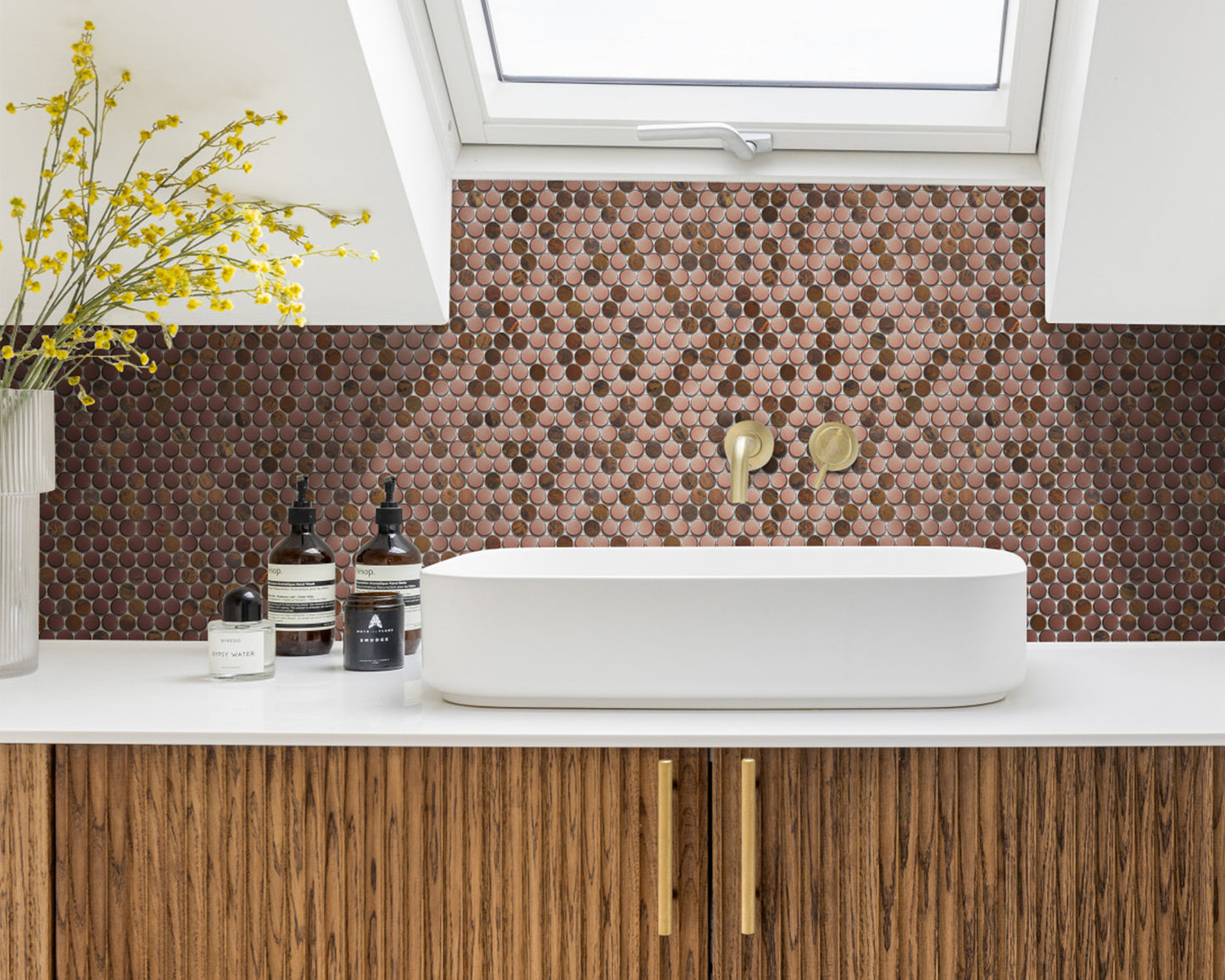 Wall Backsplash Tile Copper Penny Round Mosaic Tiles (Pack of 5)