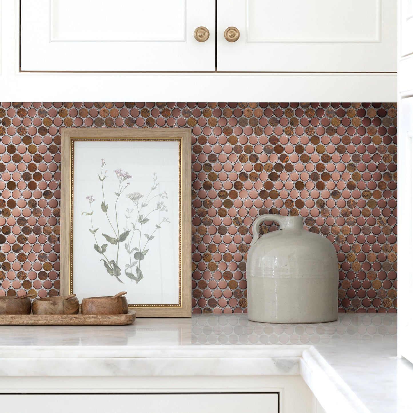 Wall Backsplash Tile Copper Penny Round Mosaic Tiles (Pack of 5)
