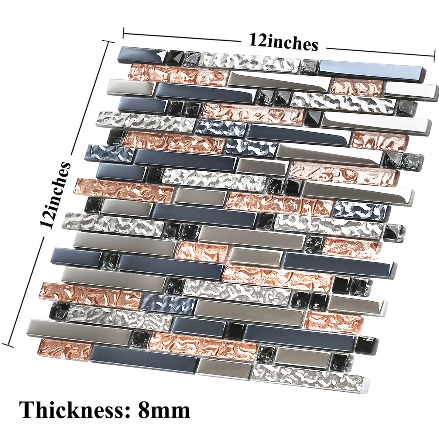 Crystal Glass Tile Interlocking Ink Blue Rose Gold Mosaic Bath Kitchen Fireplace Decor(Pack of 5)