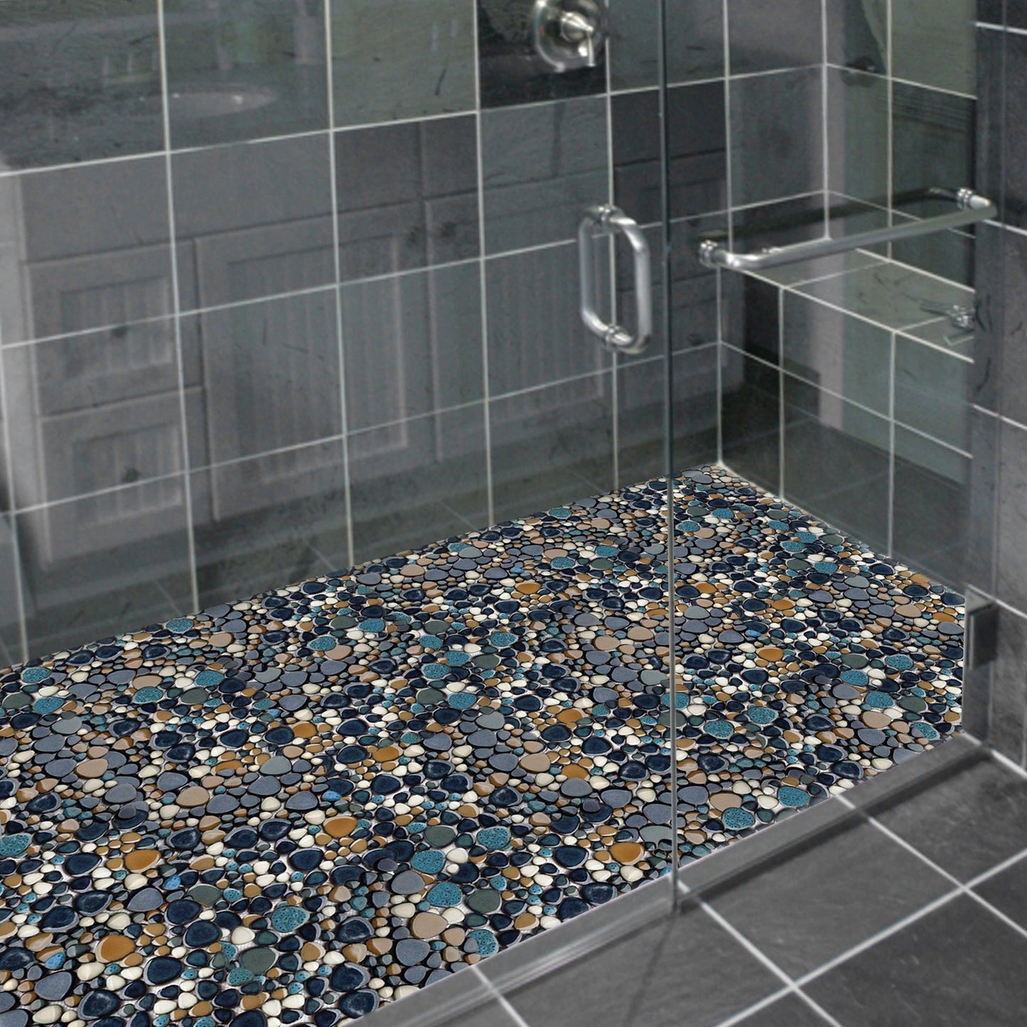 Bluebird Pebbles Tile for Shower Floor Tiles Aqua Cobalt Blue Mosaic Backsplash Tile (Pack of 5)