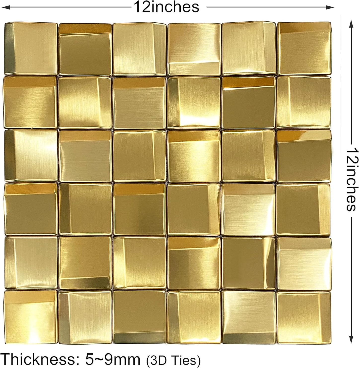 Gold Wall Backsplash Tile 3D Wall Panels Metal Mosaic Sheets for Wall Backsplash Hotel Lobby Bar (Pack of 5)