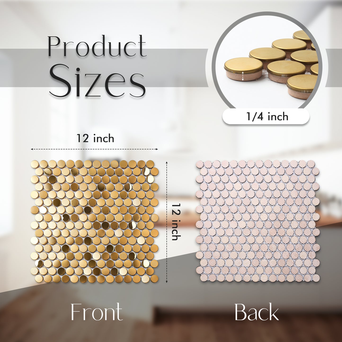 Gold Penny Round Mosaic Tile for Wall Backsplash Metallic Penny Tiles (Pack of 5)