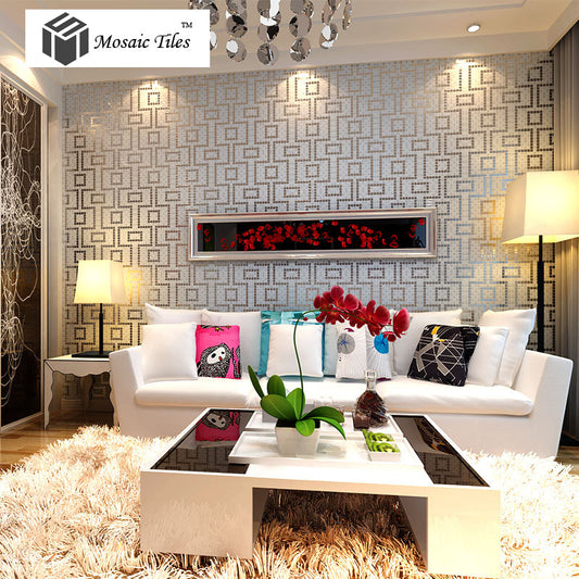 TST Mosaic Collages Art Wall Deco Backsplash Silver Rectangular Patterns Tiles