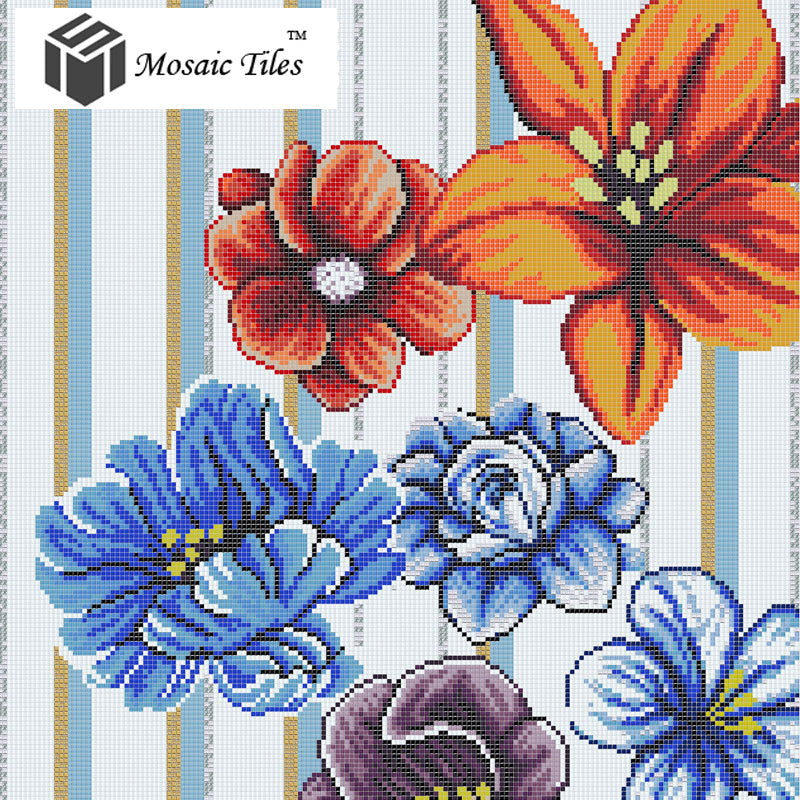 TST Mosaic Collages Big Colorful Flowers Puzzle Patterns Wall Deco Art Mosaic Tiles