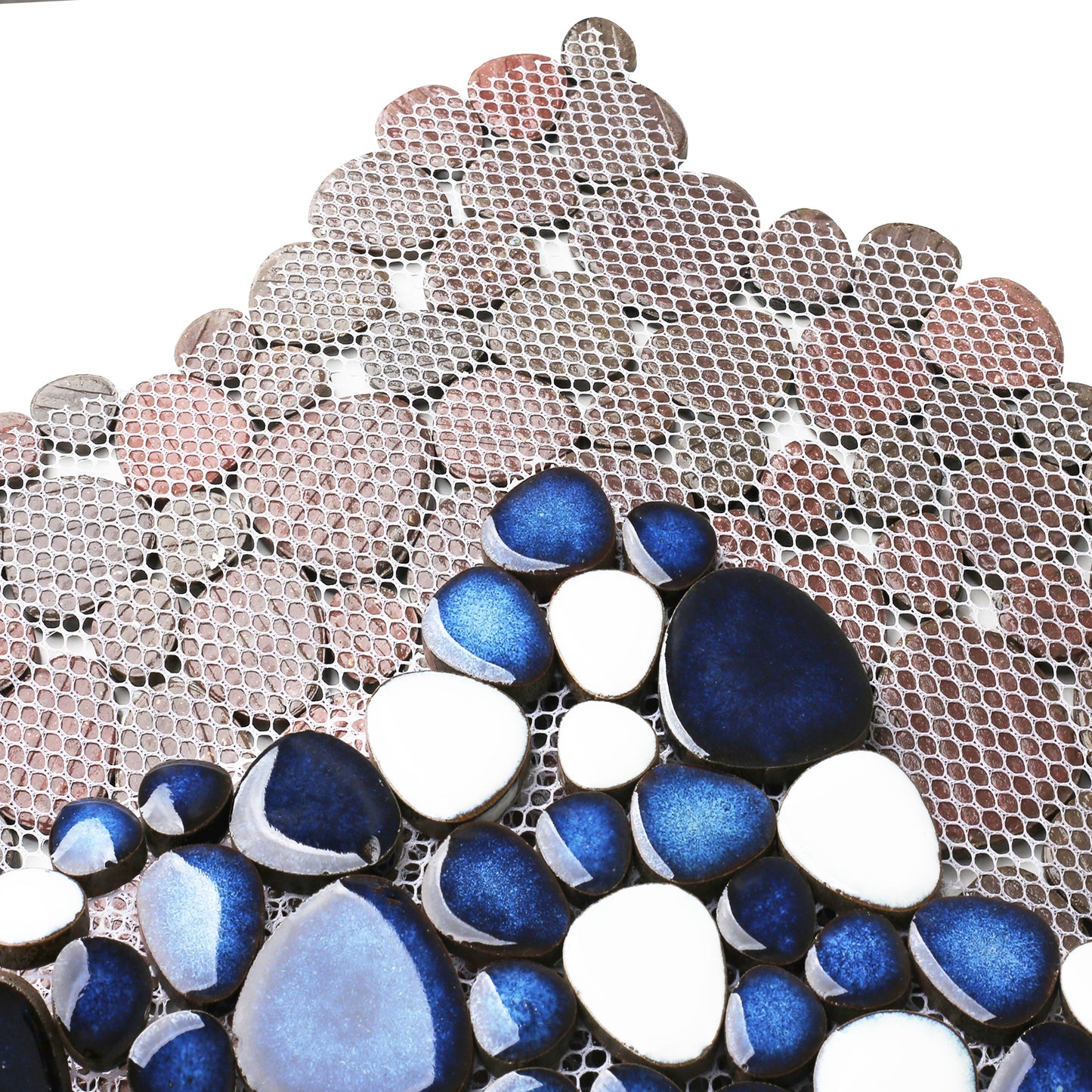 Pebble Ceramic Tiles Heart-Shaped 12x12 Floor Tile Ceramic, Dark Blue Mosaic Tiles Mesh Mounted, Waterproof Porcelain Tile Decorative for Kitchen Bath Backsplash Shower Floor Pool (Pack of 5)