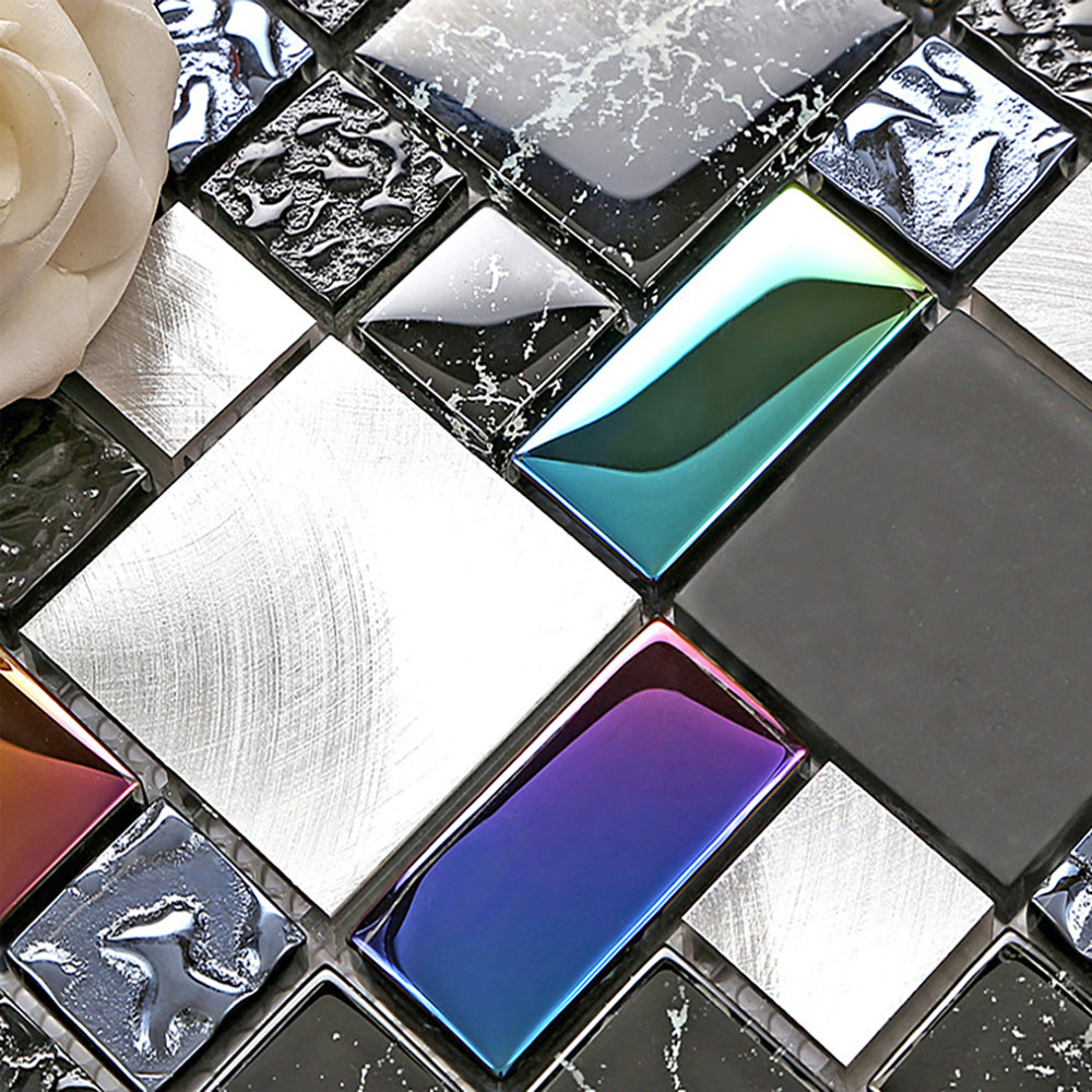 Black Iridescent Wall Backsplash Tile for Kitchen Bathroom Shower Accents Walls (Pack of 5)