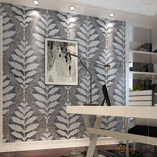 TST Mosaic Collages Leaf Pattern Crystal Glass Wall Deco Backsplash Art Mosaic Tiles