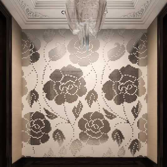 TST Mosaic Collages Big Flower Silver Rose Crystal Glass Wall Deco Art Mosaics