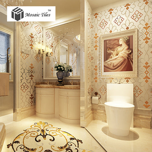 TST Mosaic Collages Classic European Style Diamond Flower Patterns Bathroom Wallpaper Tiles