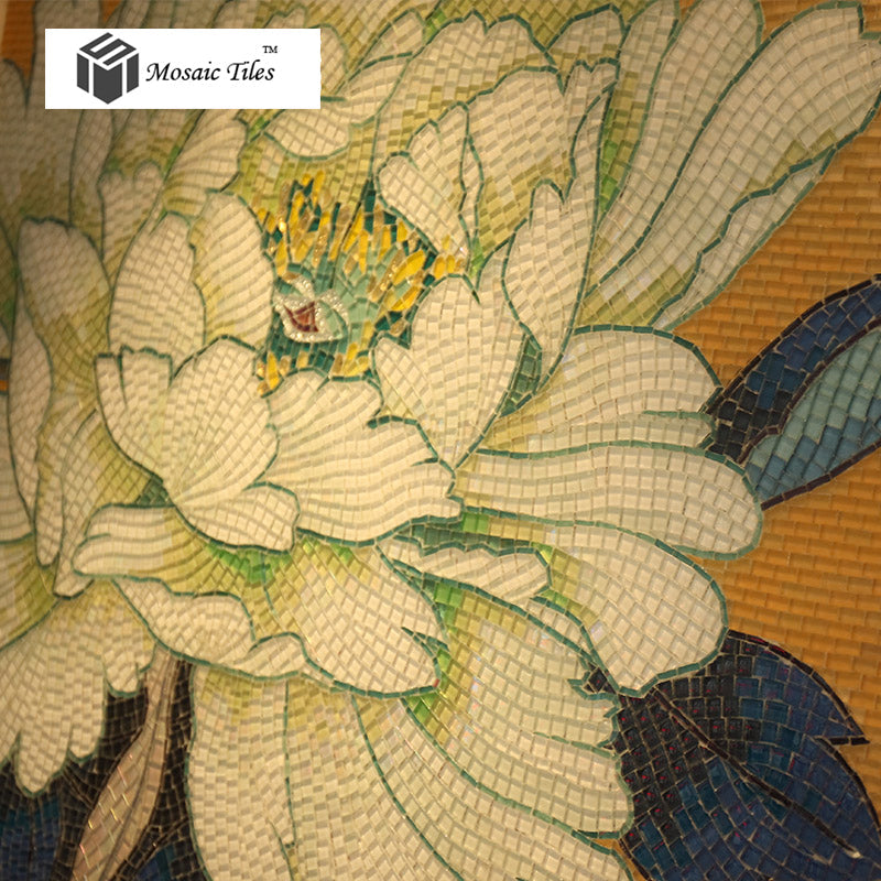 TST Mosaic Mural Peacock & Peony Flower Spectacular Unique Design Riches And Honor 
