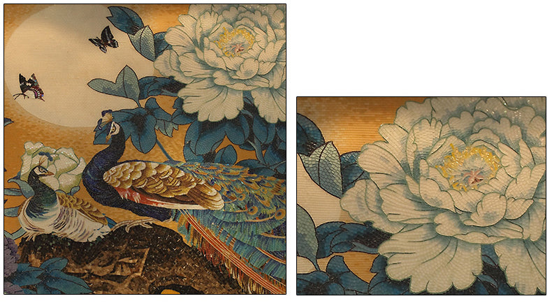 TST Mosaic Mural Peacock & Peony Flower Spectacular Unique Design Riches And Honor 