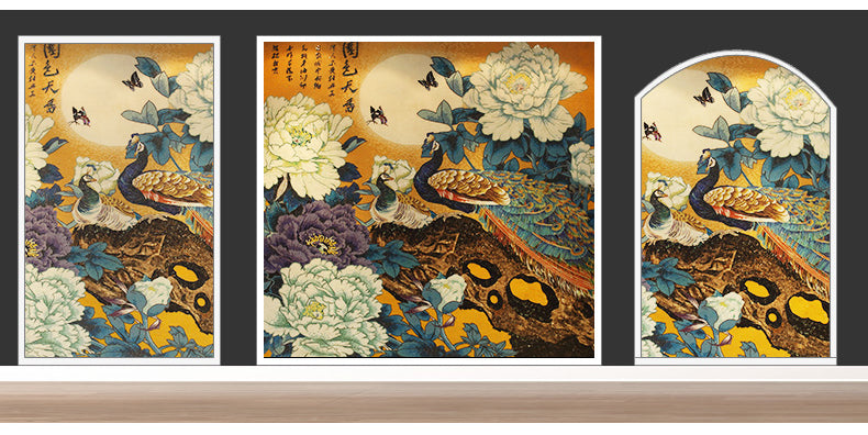 TST Mosaic Mural Peacock & Peony Flower Spectacular Unique Design Riches And Honor 