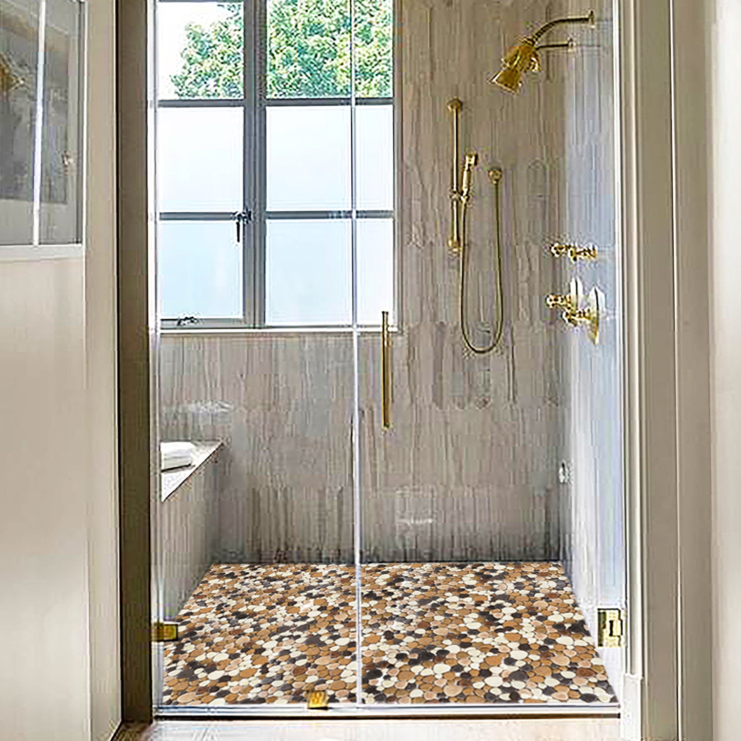 Parrotile Yellowstone Matte Ceramic Pebbles Tile for Shower Floor Bathroom Backsplash Mosaic Art Tile (Pack of 5)