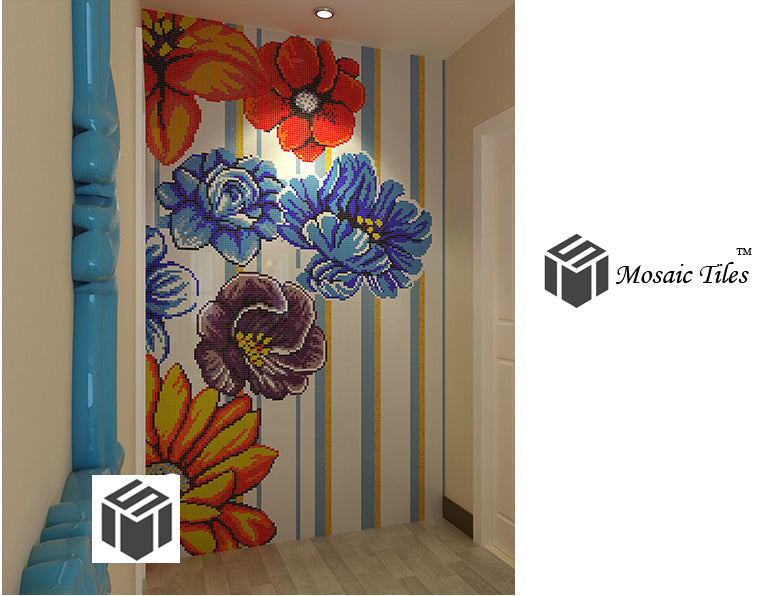 TST Mosaic Collages Big Colorful Flowers Puzzle Patterns Wall Deco Art Mosaic Tiles