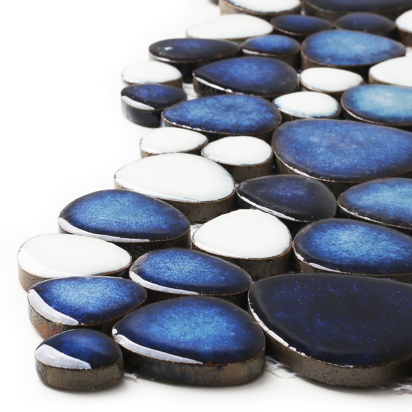 Pebble Ceramic Tiles Heart-Shaped 12x12 Floor Tile Ceramic, Dark Blue Mosaic Tiles Mesh Mounted, Waterproof Porcelain Tile Decorative for Kitchen Bath Backsplash Shower Floor Pool (Pack of 5)