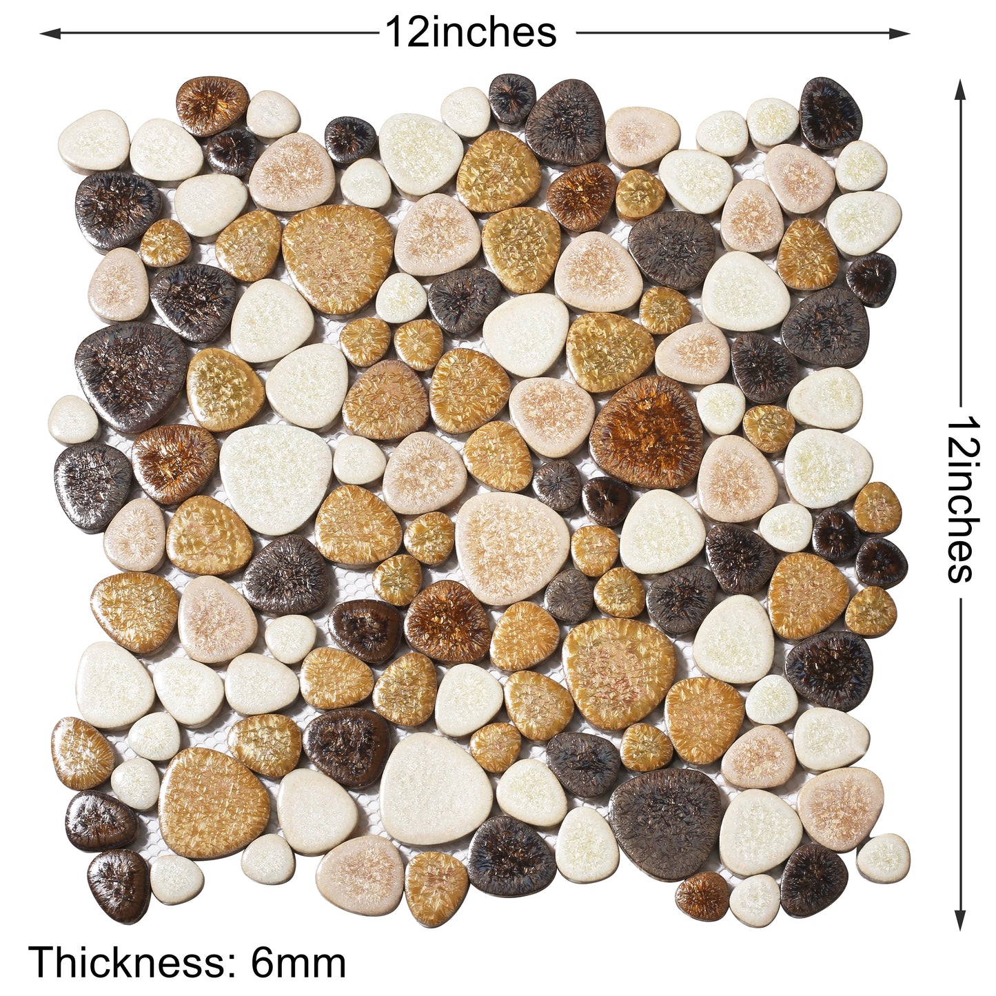 Parrotile Yellowstone Matte Ceramic Pebbles Tile for Shower Floor Bathroom Backsplash Mosaic Art Tile (Pack of 5)