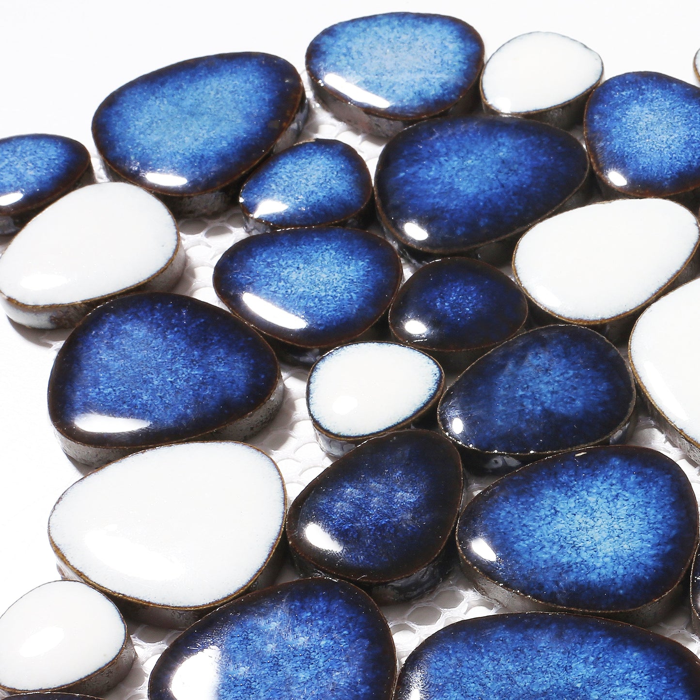Pebble Ceramic Tiles Heart-Shaped 12x12 Floor Tile Ceramic, Dark Blue Mosaic Tiles Mesh Mounted, Waterproof Porcelain Tile Decorative for Kitchen Bath Backsplash Shower Floor Pool (Pack of 5)