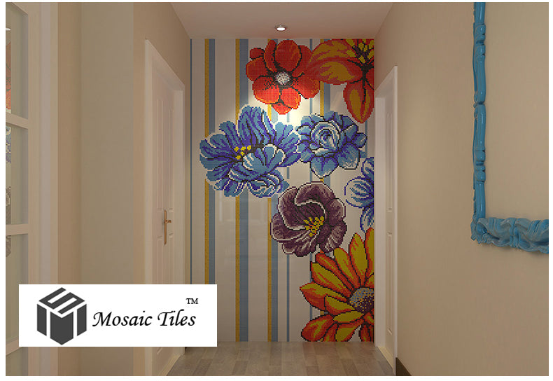 TST Mosaic Collages Big Colorful Flowers Puzzle Patterns Wall Deco Art Mosaic Tiles