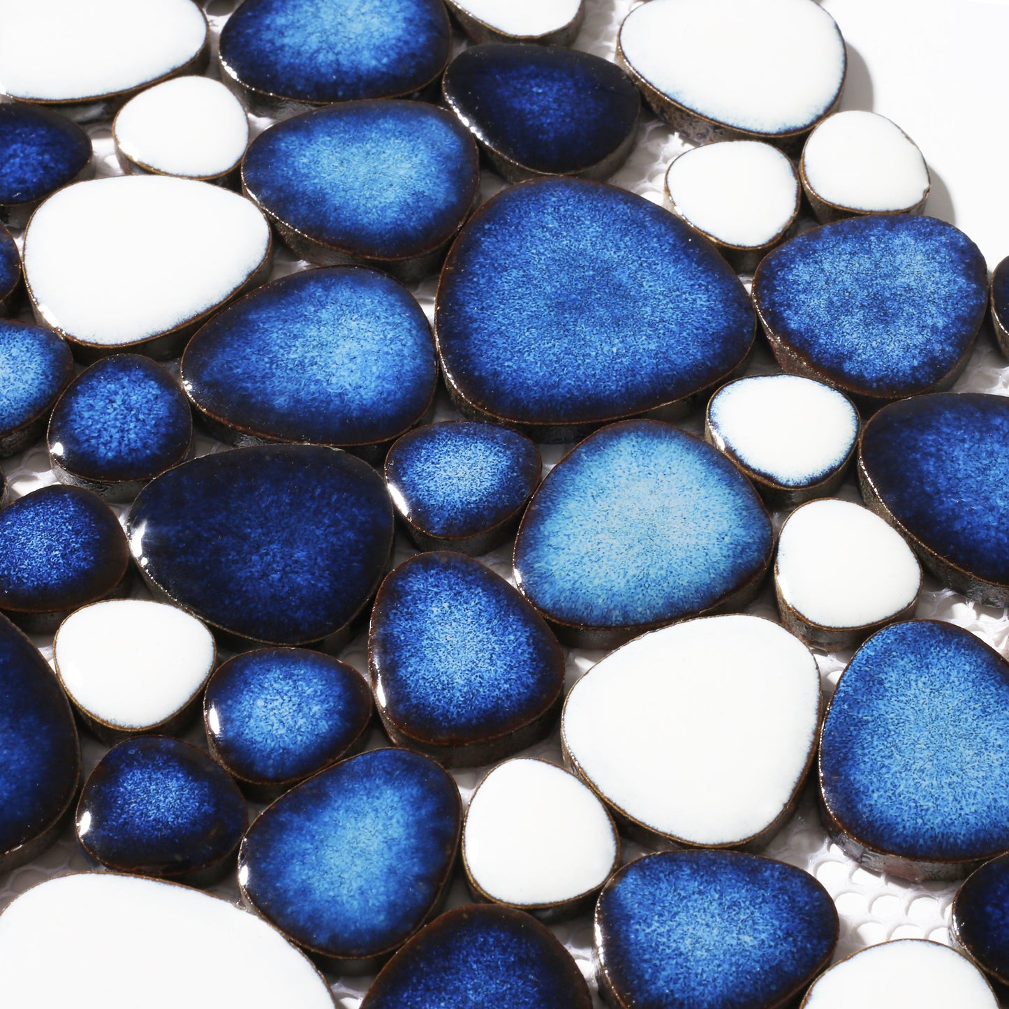 Pebble Ceramic Tiles Heart-Shaped 12x12 Floor Tile Ceramic, Dark Blue Mosaic Tiles Mesh Mounted, Waterproof Porcelain Tile Decorative for Kitchen Bath Backsplash Shower Floor Pool (Pack of 5)