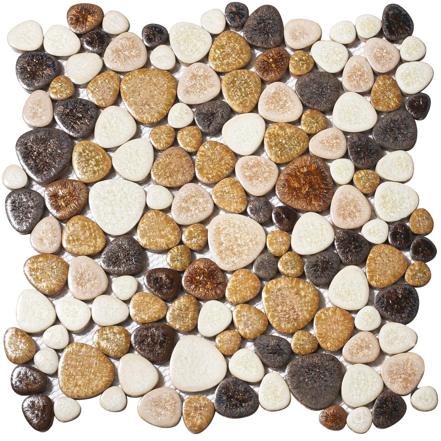 Parrotile Yellowstone Matte Ceramic Pebbles Tile for Shower Floor Bathroom Backsplash Mosaic Art Tile (Pack of 5)