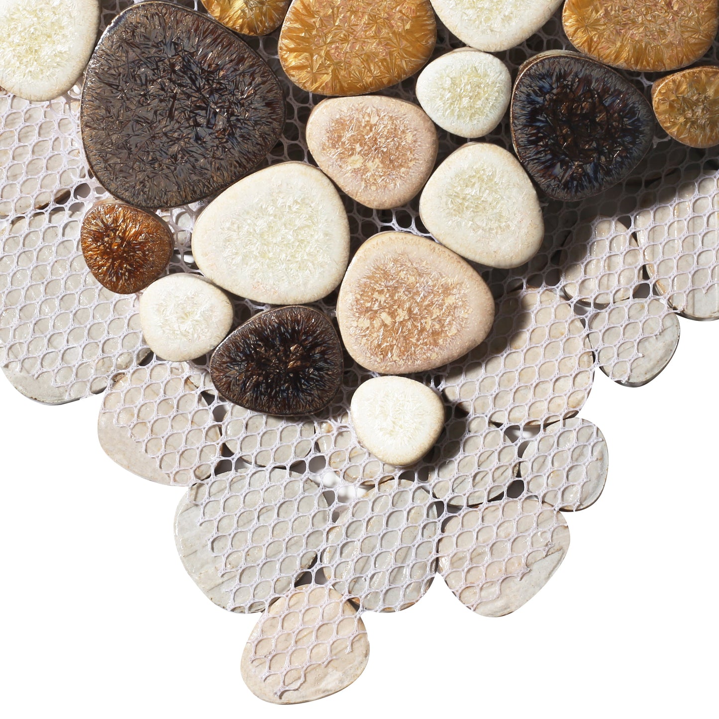 Parrotile Yellowstone Matte Ceramic Pebbles Tile for Shower Floor Bathroom Backsplash Mosaic Art Tile (Pack of 5)