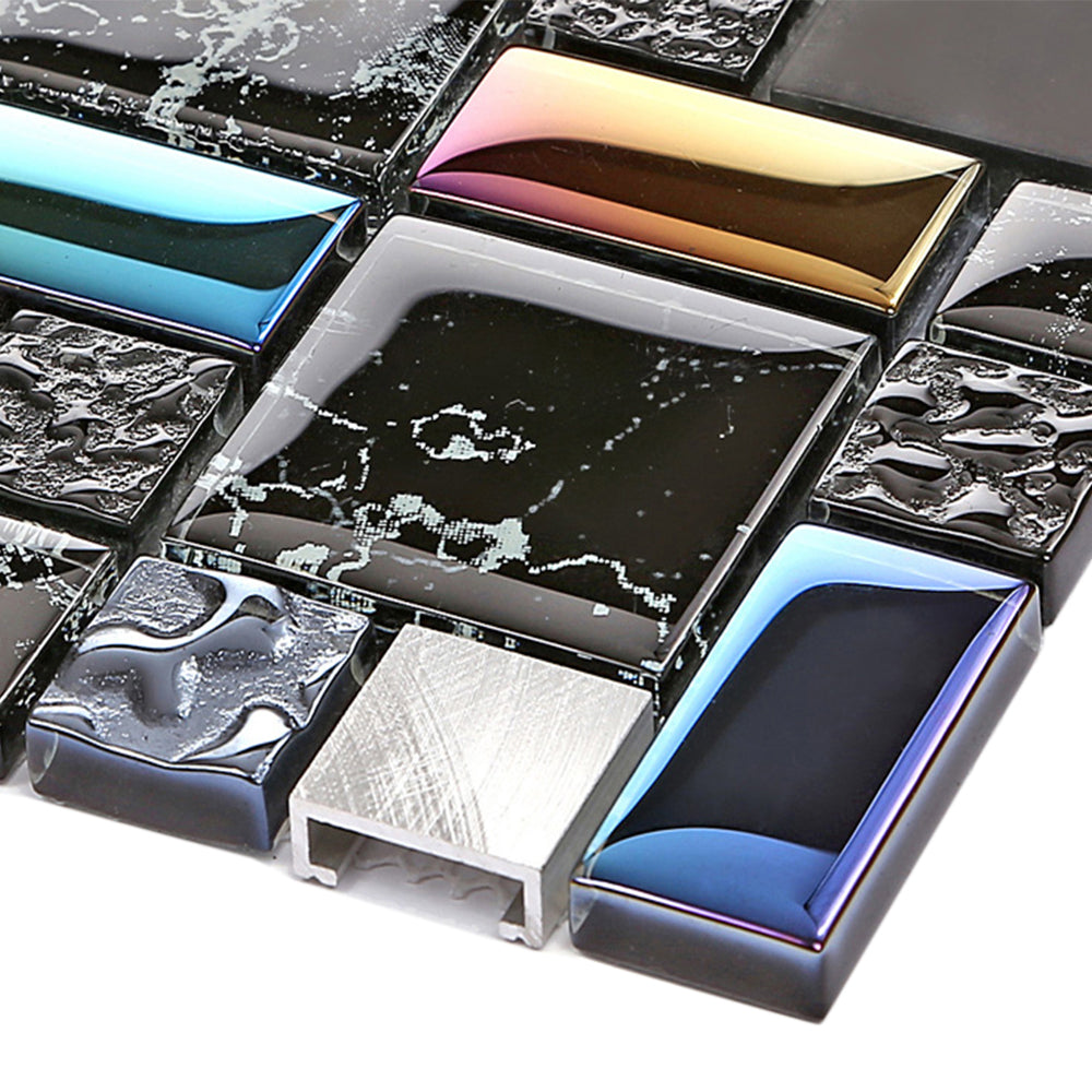 Black Iridescent Wall Backsplash Tile for Kitchen Bathroom Shower Accents Walls (Pack of 5)