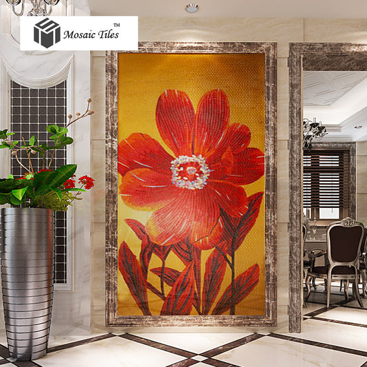 TST Mosaic Mural Red Big Flower Customized Art Design Unique Wall
