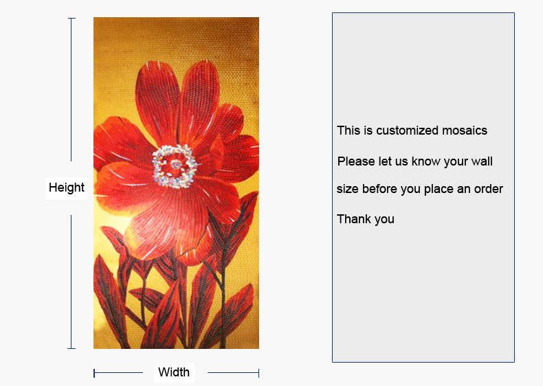 TST Mosaic Mural Red Big Flower Customized Art Design Unique Wall