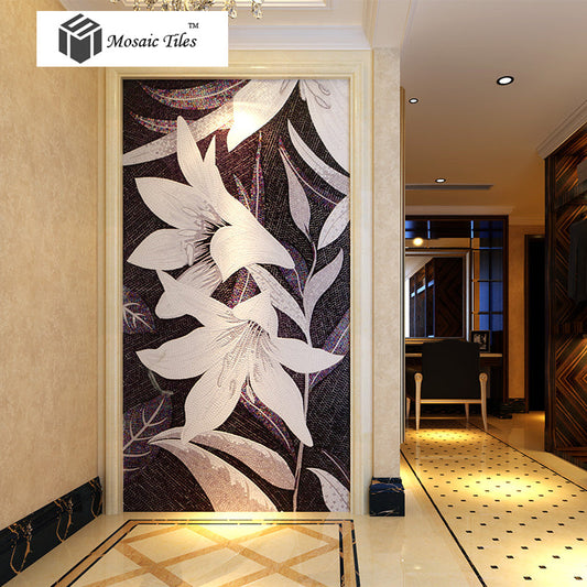 TST Mosaic Mural Black & White Lily  Beautiful Flower Parquet Modern Art Wall