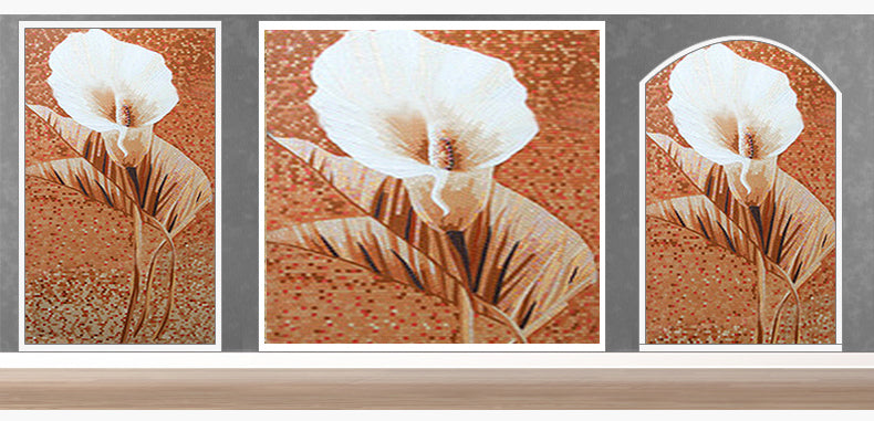 TST Mosaic Mural White Calla Lily Flower Parquet Pattern Art Wall Picture