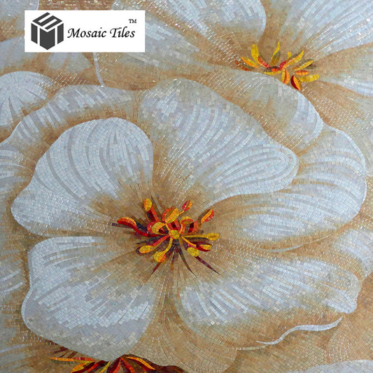 TST Mosaic Murals Beautiful Big White Pink Flower Home Hotel Wall Art Design 