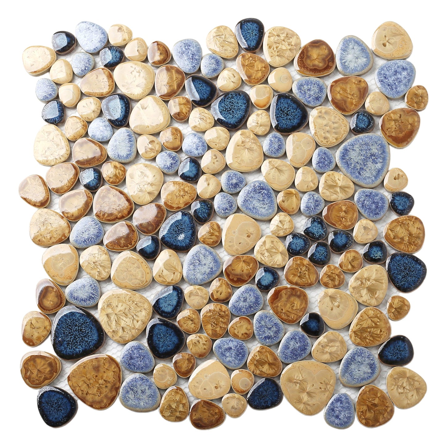 Porcelain Pebbles Tile Art Mosaics Glazed Blue Ceramic Tiles for Bathroom Shower Floor (Pack of 5)