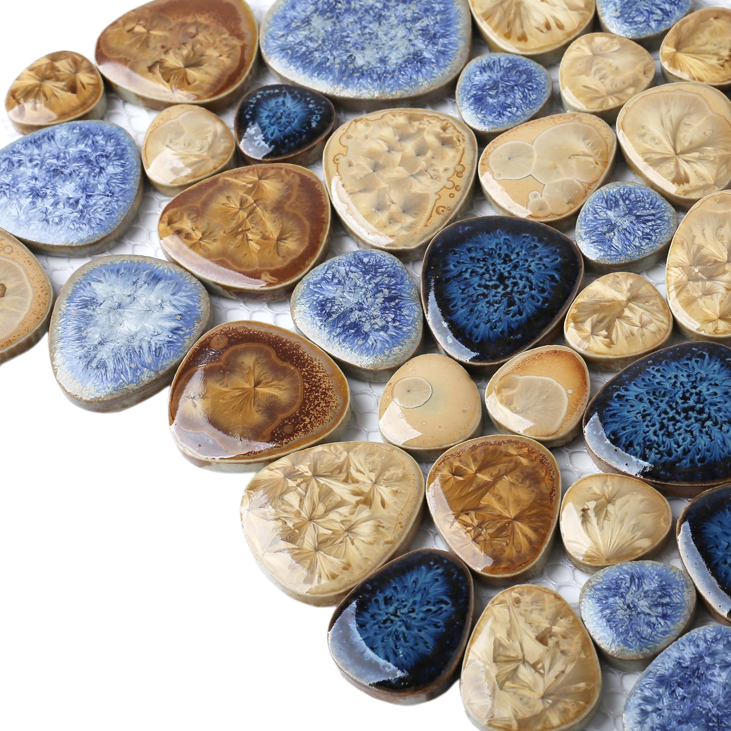 Porcelain Pebbles Tile Art Mosaics Glazed Blue Ceramic Tiles for Bathroom Shower Floor (Pack of 5)