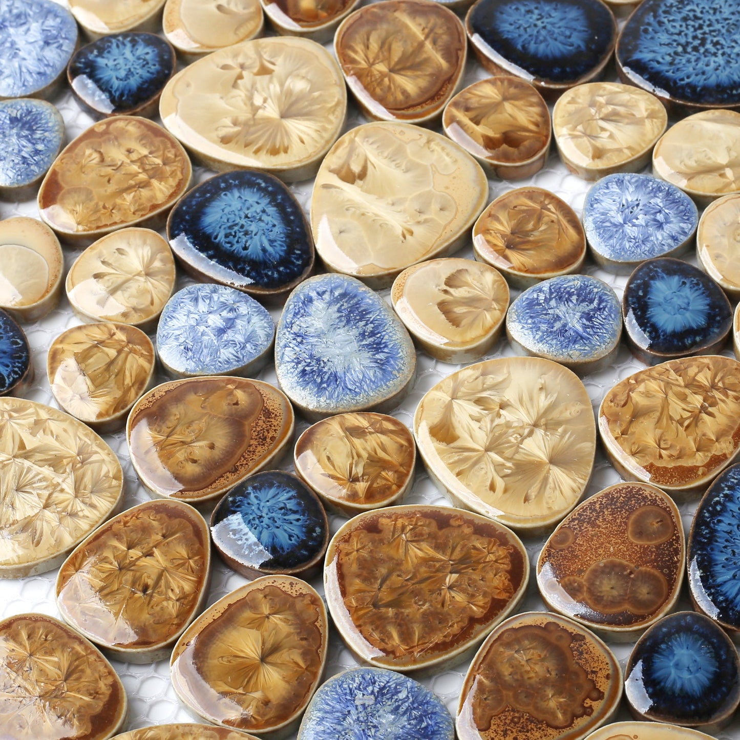 Porcelain Pebbles Tile Art Mosaics Glazed Blue Ceramic Tiles for Bathroom Shower Floor (Pack of 5)