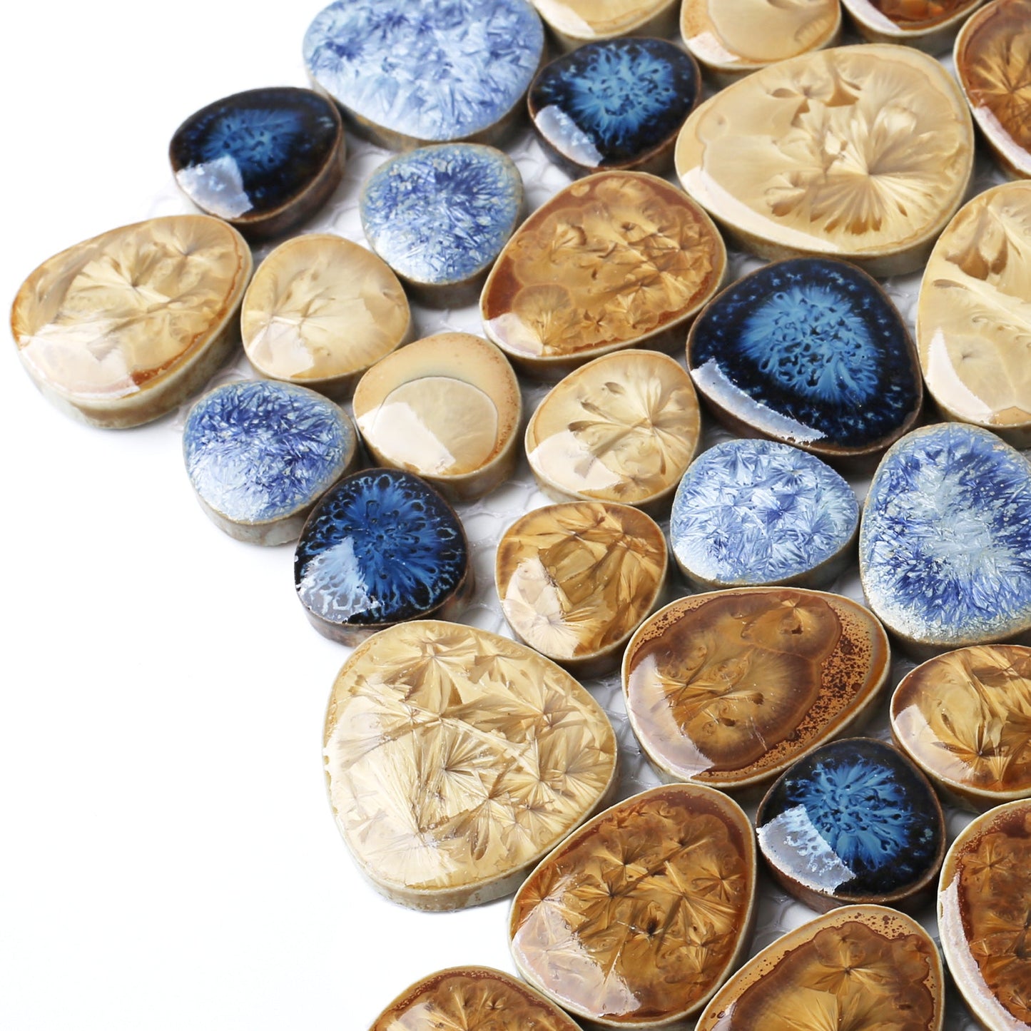 Porcelain Pebbles Tile Art Mosaics Glazed Blue Ceramic Tiles for Bathroom Shower Floor (Pack of 5)