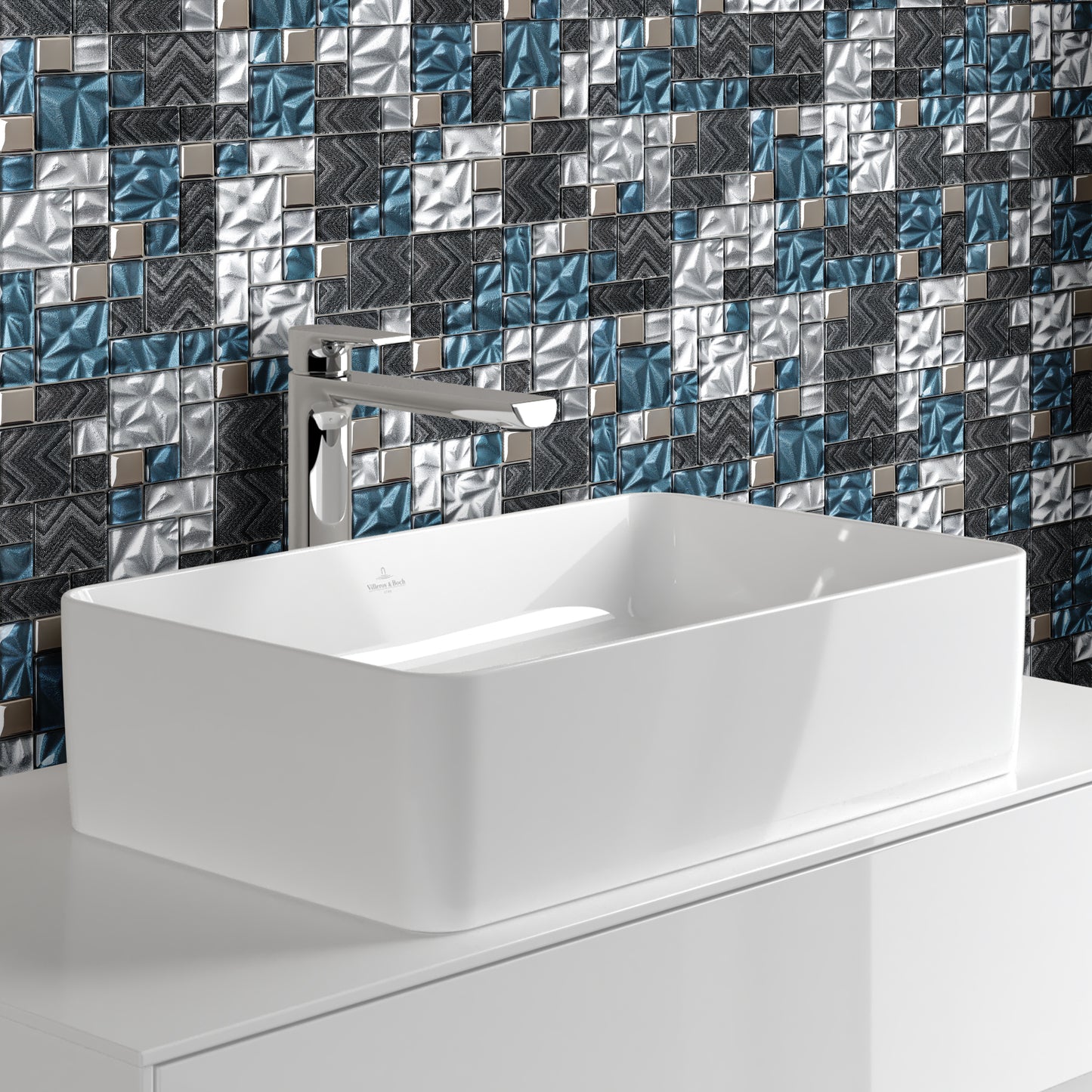 Teal Blue Square Glass Mosaic Tiles for Kitchen Backsplash Bathroom Wall (Pack of 5)