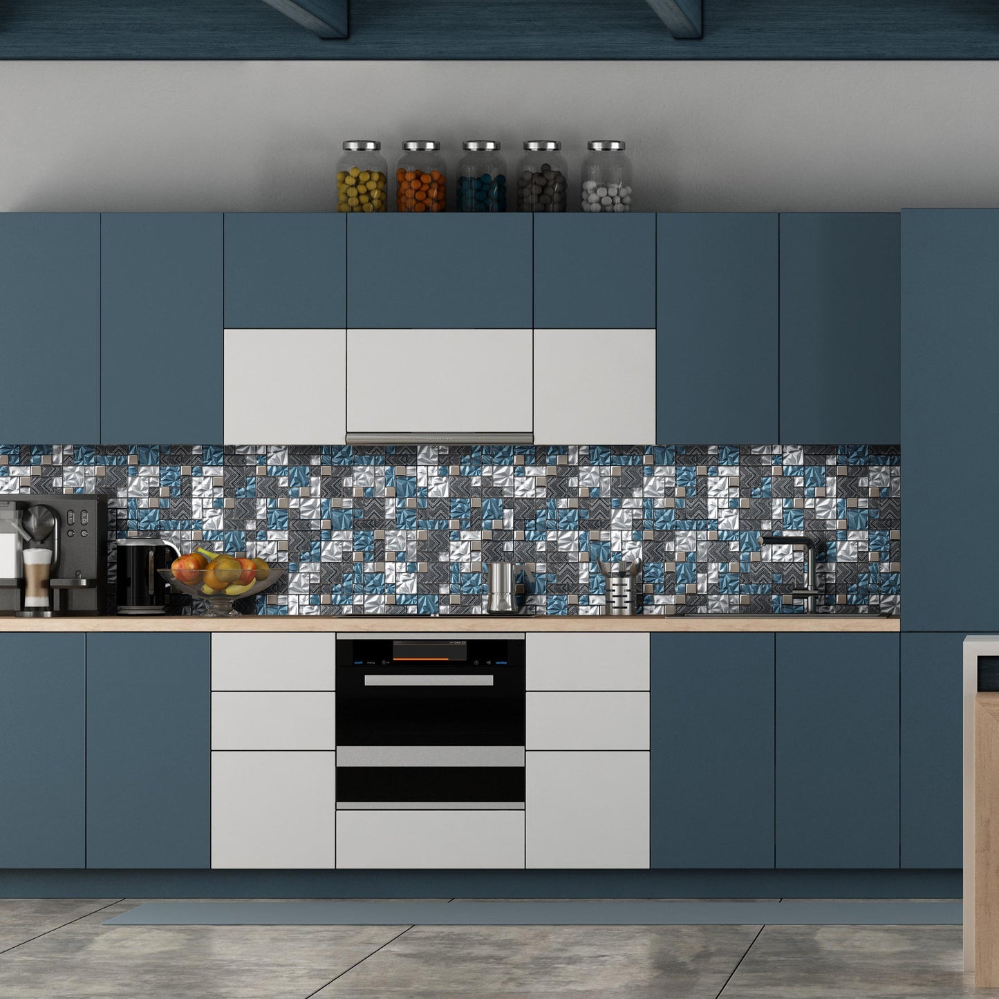 Teal Blue Square Glass Mosaic Tiles for Kitchen Backsplash Bathroom Wall (Pack of 5)