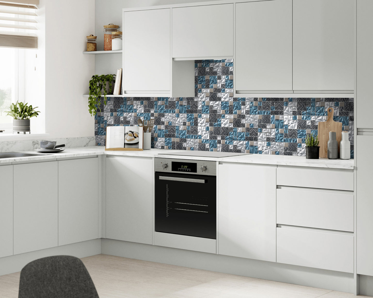 Teal Blue Square Glass Mosaic Tiles for Kitchen Backsplash Bathroom Wall (Pack of 5)