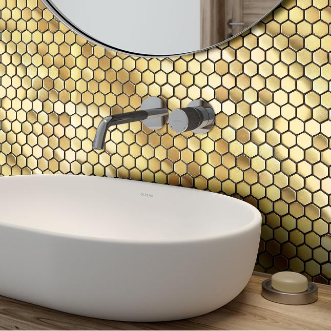 Gold Hexagon Tile for Kitchen Wall Backsplash Bathroom Shower Floor Accent Wall (Pack of 5)