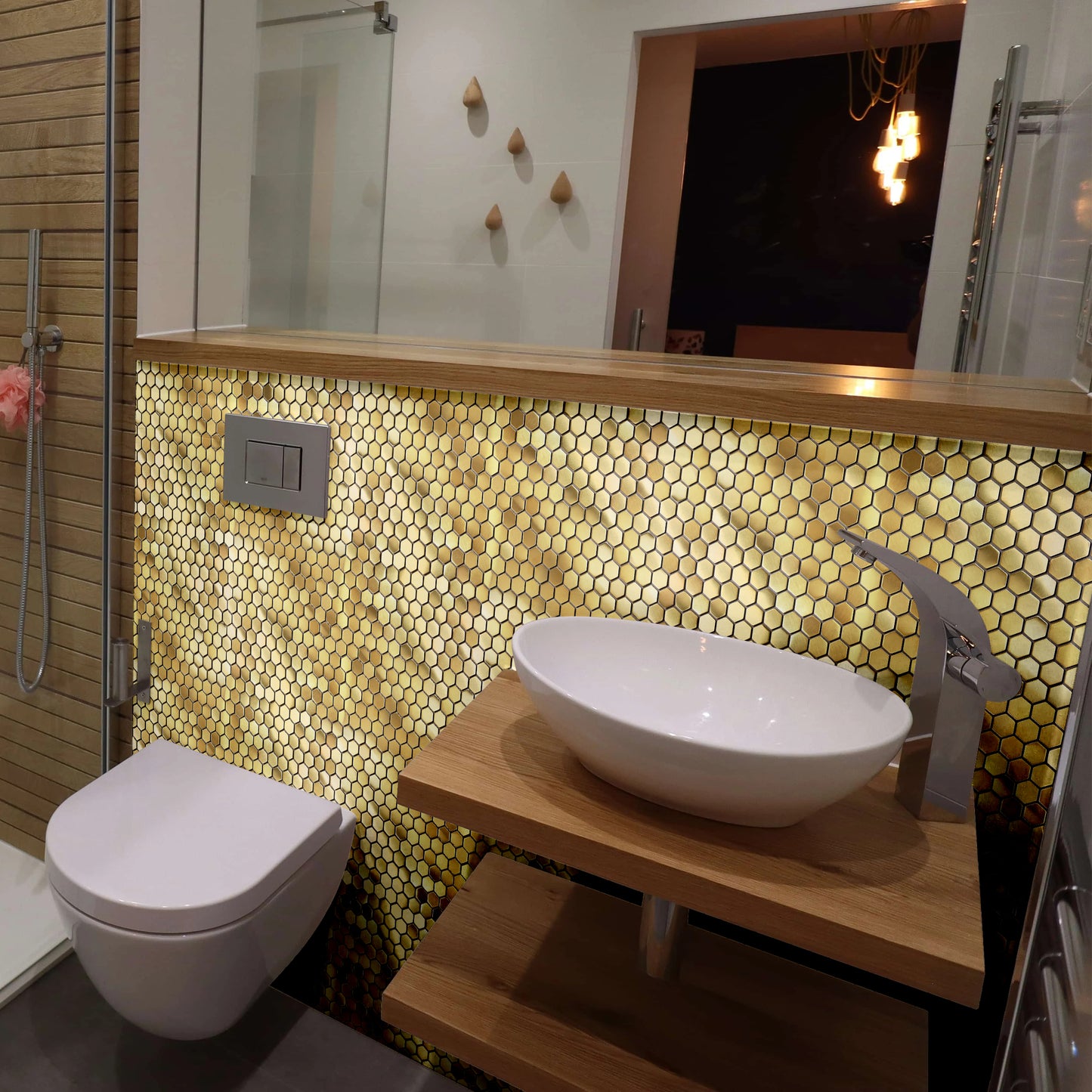 Gold Hexagon Tile for Kitchen Wall Backsplash Bathroom Shower Floor Accent Wall (Pack of 5)