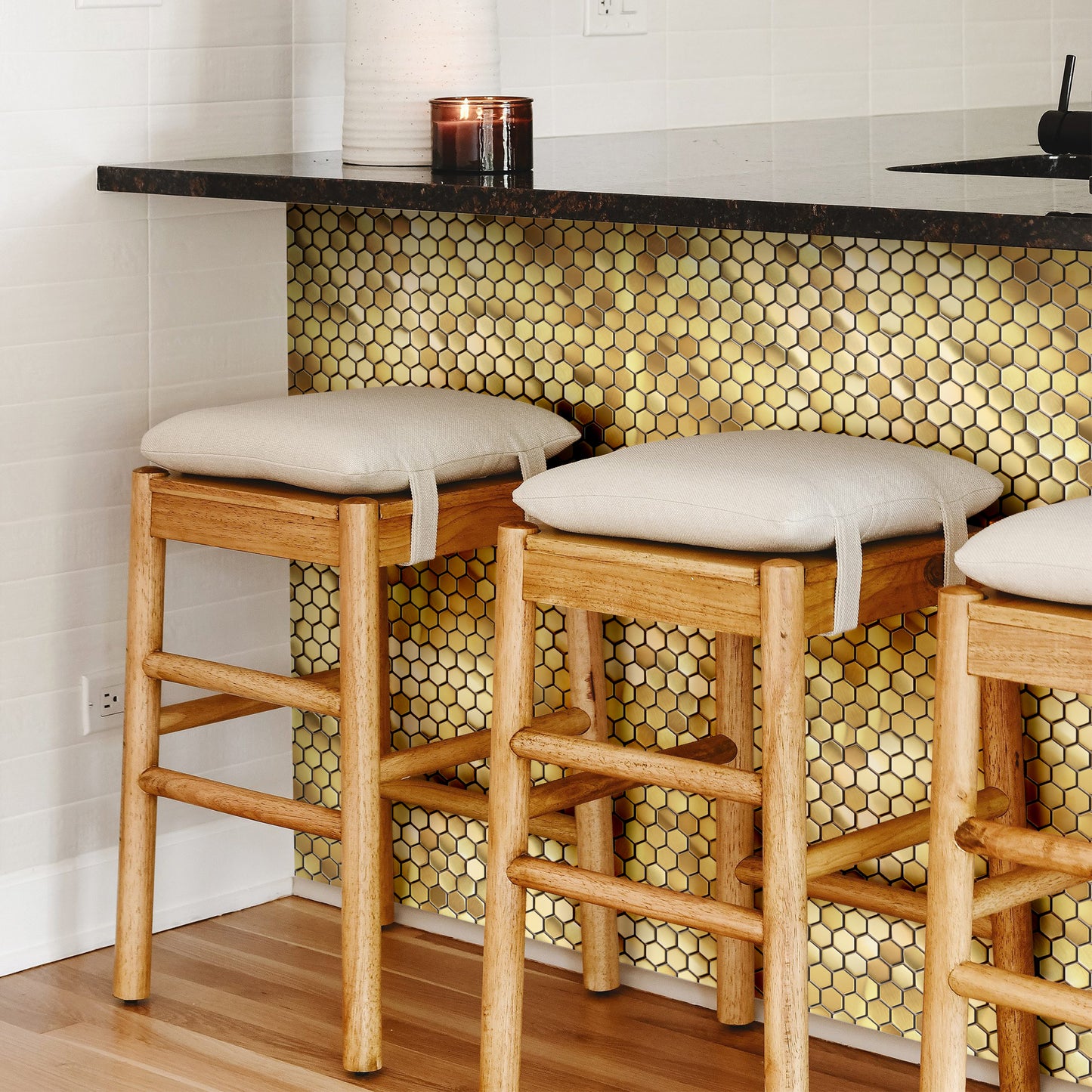 Gold Hexagon Tile for Kitchen Wall Backsplash Bathroom Shower Floor Accent Wall (Pack of 5)