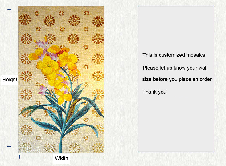 TST Mosaic Mural Yellow Hibiscus Flower Fireplace Livingroom Wall Deco Jade Glass Picture