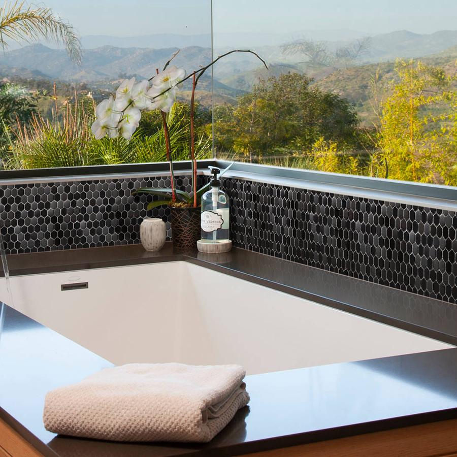 Black Metallic Hexagon Honeycomb Backsplash Tile for Kitchen Bathroom Accent Wall (Pack of 5)