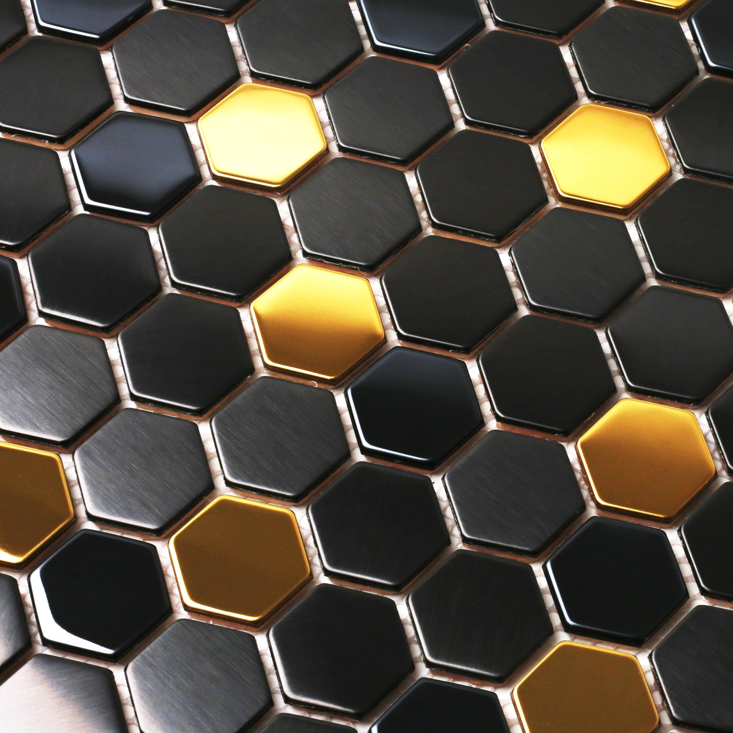Black and Gold Backsplash Wall Tiles Hexagon Mosaic Shower Floor Tile Kitchen Bathroom Tile(Pack of 5)
