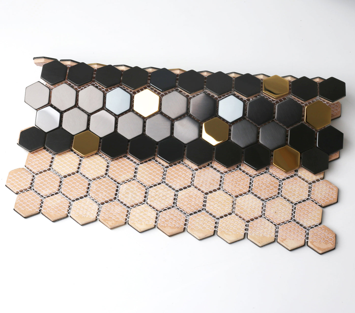 Black and Gold Backsplash Wall Tiles Hexagon Mosaic Shower Floor Tile Kitchen Bathroom Tile(Pack of 5)