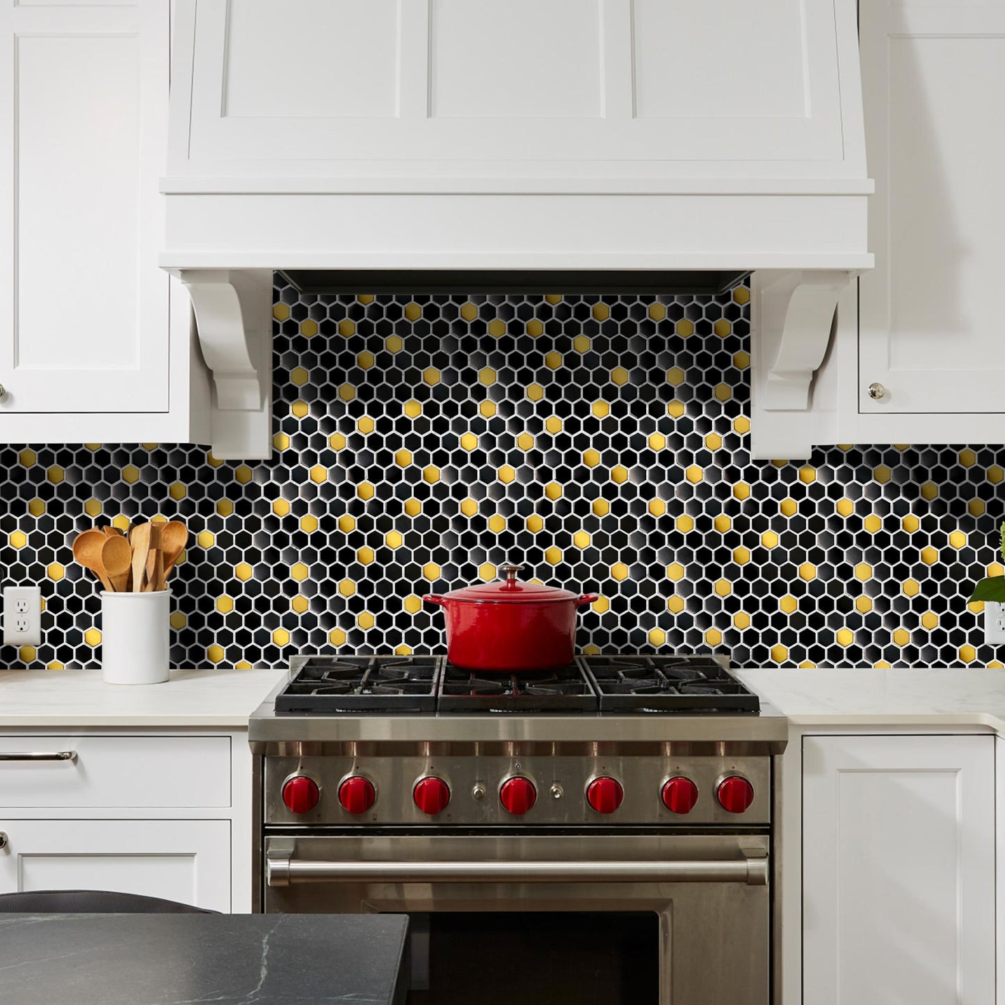 Black and Gold Backsplash Wall Tiles Hexagon Mosaic Shower Floor Tile Kitchen Bathroom Tile(Pack of 5)