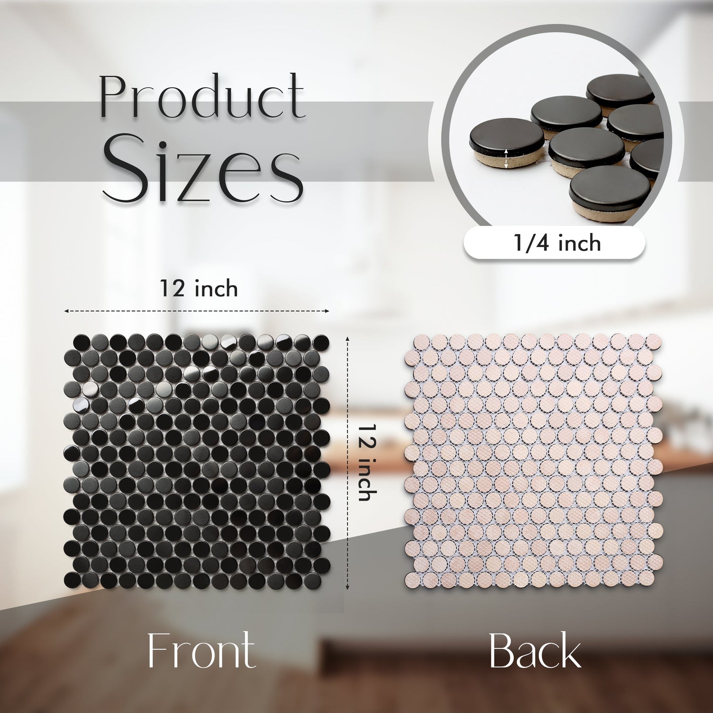 Black Metallic Penny Round Backsplash Tile for Kitchen Bathroom Accent Wall (Pack of 5)